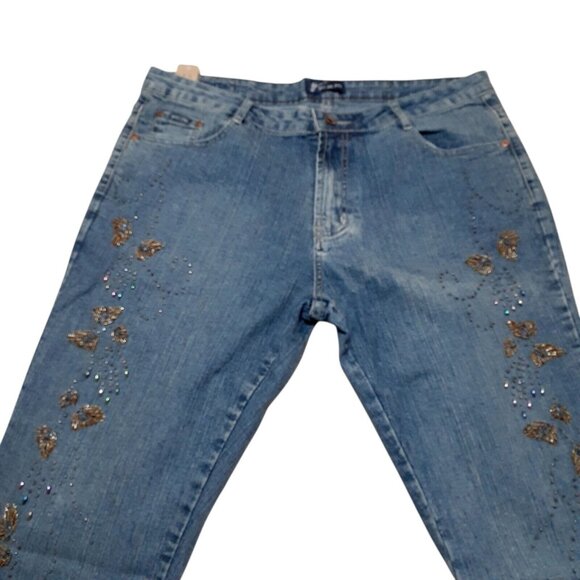 Boho Yoni Jay Denim Jeans Beaded 38" Waist x 32" Bohemian Bell Bottoms - Picture 14 of 15